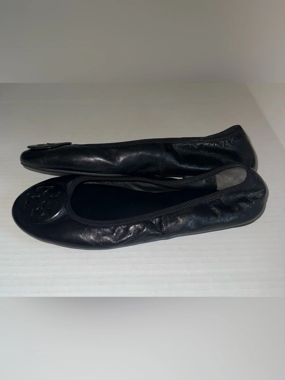 TORY BURCH Perfect Black Leather REVA Travel Foldable Comfort Ballet Flats 8.5